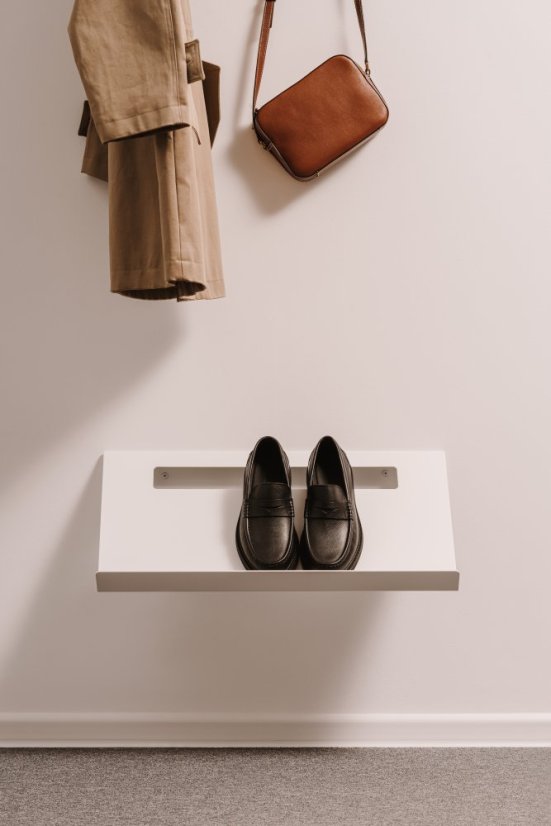 Nástenná kovová polica na topánky Torino biela - Veľkosť: L