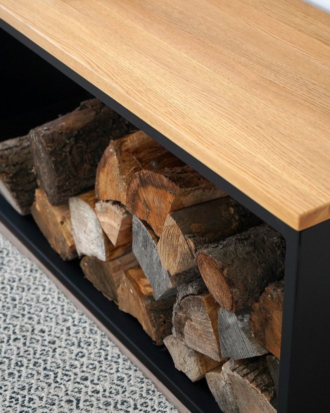 Stojan na drevo Varme s lavicou s dubovou doskou