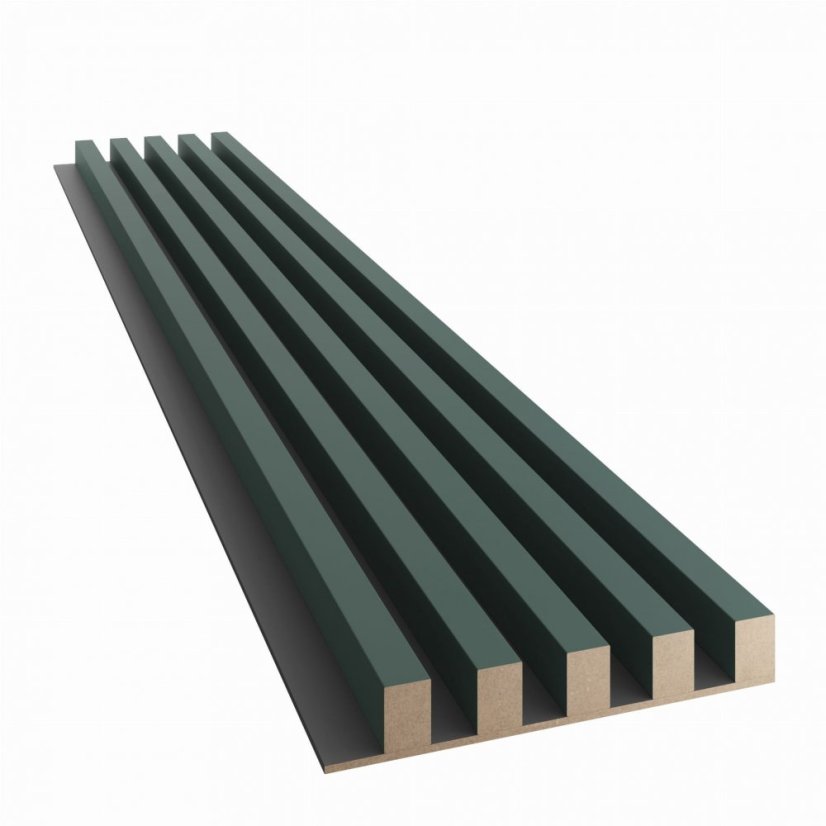 Akustický panel, podklad MDF deska, široká lamela, tmavě zelená, 30x275 cm