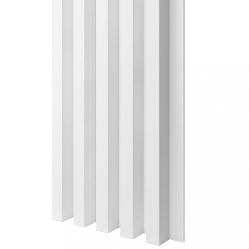Akustický panel, podklad bílá MDF deska, široká lamela, bílý mat, 30x275 cm