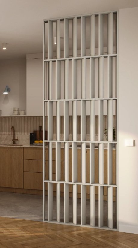 Lamelová dělící stěna Japandi, kompletní sada, výška a šířka dle výběru, pískově béžová