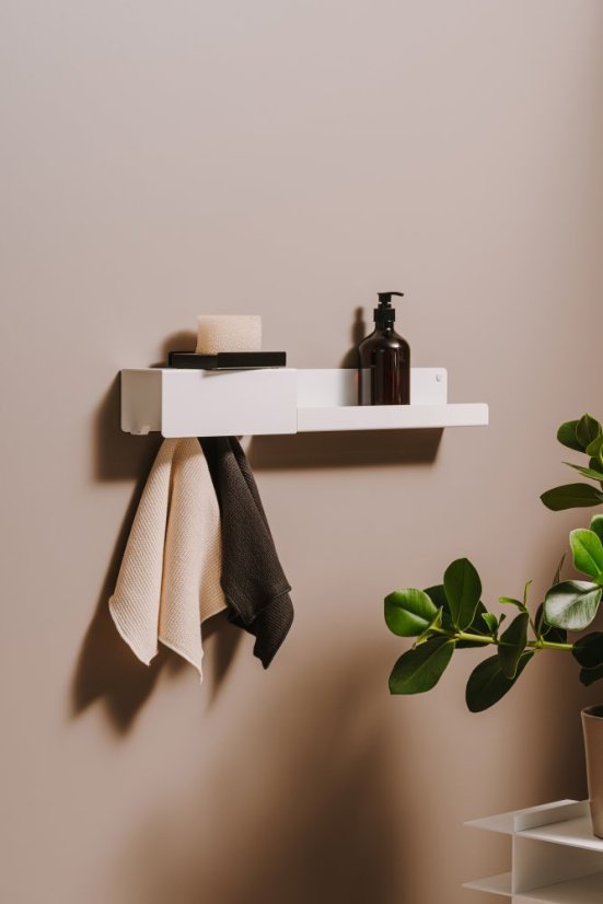 Nástenná kovová polícia Nice s háčikmi biela