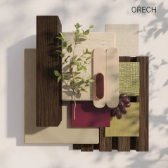 Akustický panel, podklad bílá MDF deska, úzká lamela, ořech, 30x275 cm