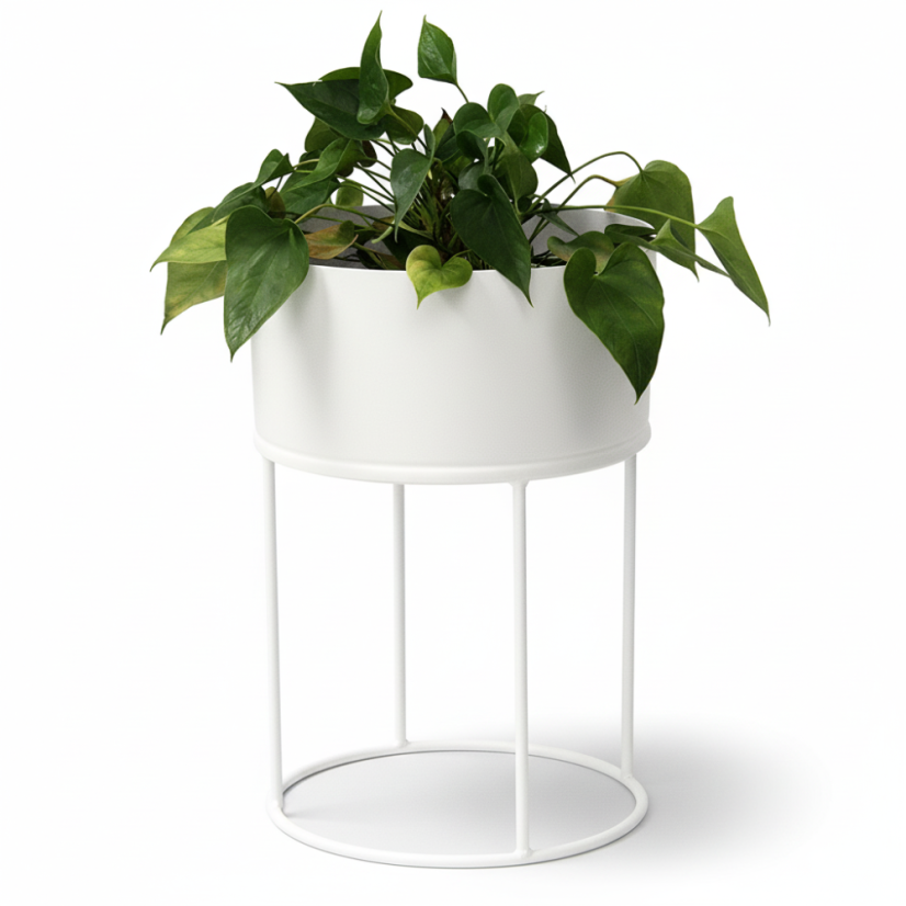 Kruhový kovový kvetináč Bella - Farba výrobku: biela RAL 9016