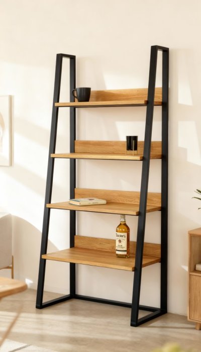 Knihovna Tuco s masivními dubovými deskami