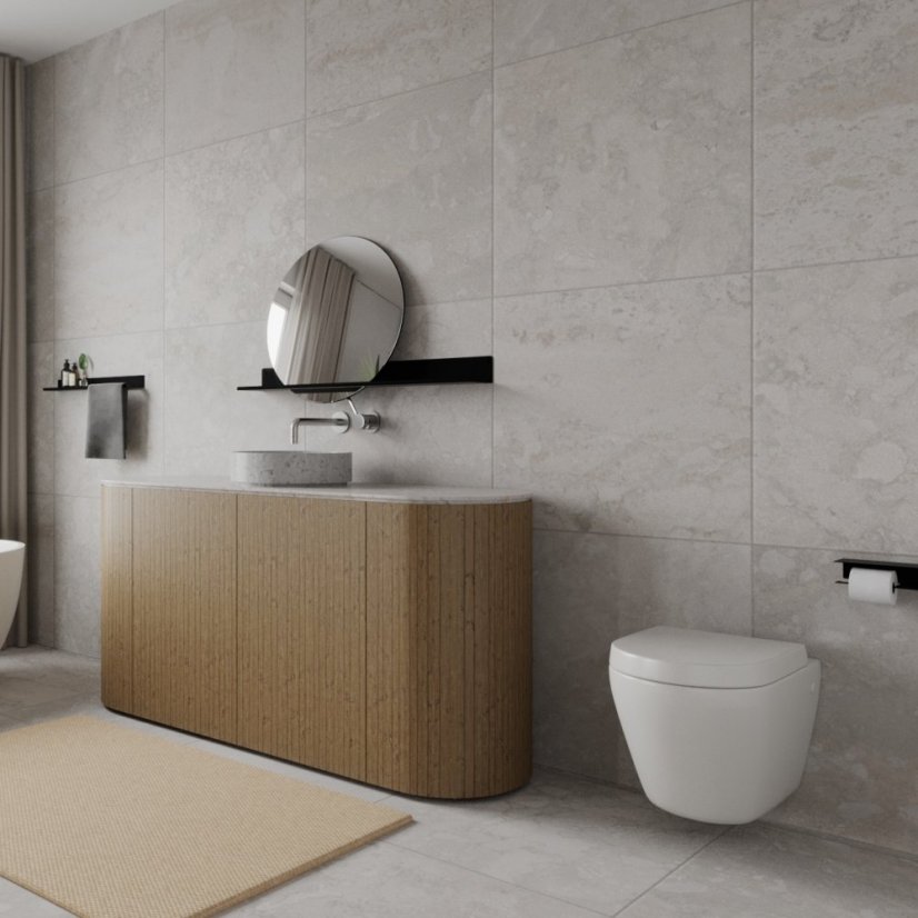 Koupelnové zrcadlo s nástěnnou kovovou policí London černé