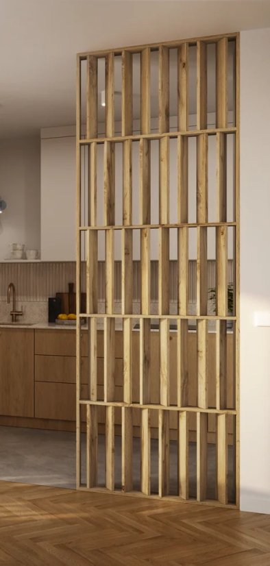 Lamelová dělící stěna Japandi, kompletní sada, výška a šířka dle výběru, Dub Wotan