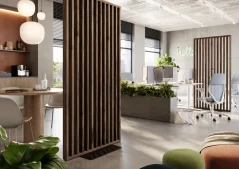 Samostatně stojící lamelová dělící stěna se základnou, kompletní sada, ořech