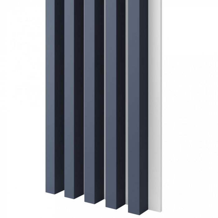 Akustický panel, podklad bílá MDF deska, široká lamela, tmavá námořnická modrá, 30x275 cm