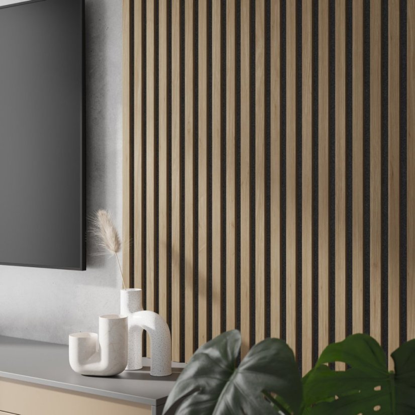 Akustický panel, Dub Natura, černý filc, 30x275 cm