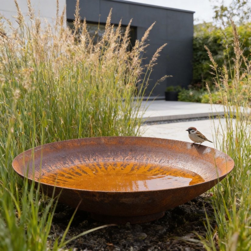 Zahradní cortenová mísa na vodu bez otvoru