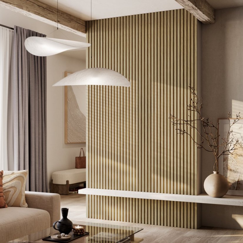 Akustický panel, podklad MDF deska, úzká lamela, celý panel - Evropský dub, 30x275 cm