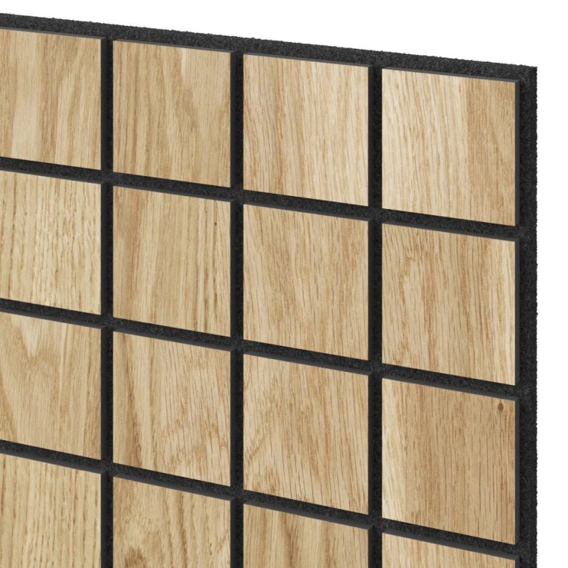 Akustický panel čtvercový, dubová dýha, černý filc, 60x60 cm