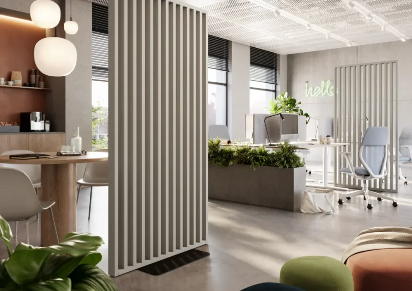 Samostatně stojící lamelová dělící stěna se základnou, kompletní sada, pískově béžová