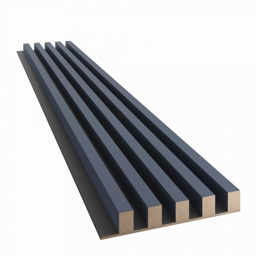 Akustický panel, podklad MDF deska, široká lamela, tmavá námořnická modrá, 30x275 cm