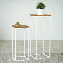 Sada odkladacích stolíkov Vasile s dubovým masívom a bielou konštrukciou