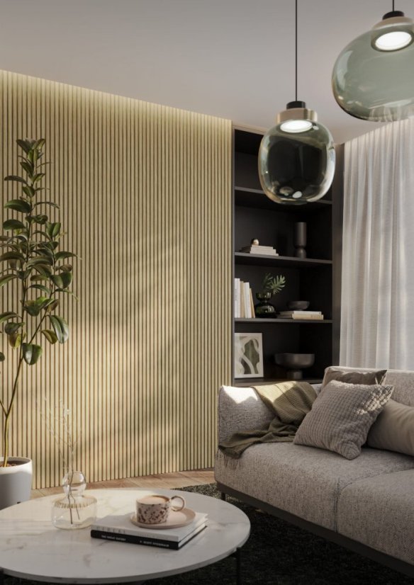 Designový obkladový panel s lamelami MINI, Evropský dub, 12,3 x 275 cm