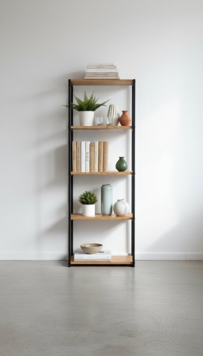 Regál Tower s masívnymi dubovými doskami