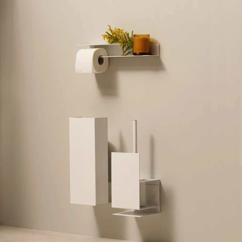Kovový nástenný držiak na toaletný papier Berno biely - Veľkosť: S - ľavý variant