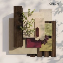 Akustický panel, podklad bílá MDF deska, úzká lamela, ořech, 30x275 cm