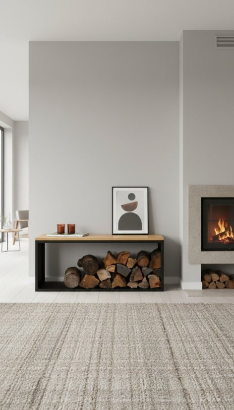 Stojan na drevo Varme s lavicou s dubovou doskou