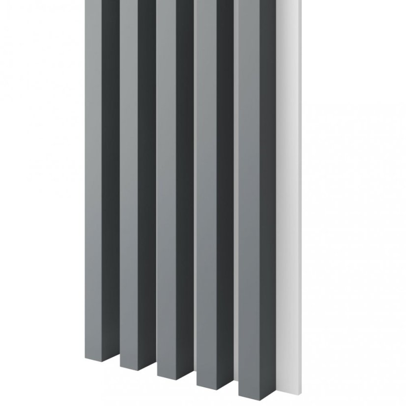 Akustický panel, podklad bílá MDF deska, široká lamela, grafit, 30x275 cm
