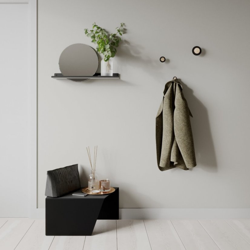 Koupelnové zrcadlo s nástěnnou kovovou policí London černé