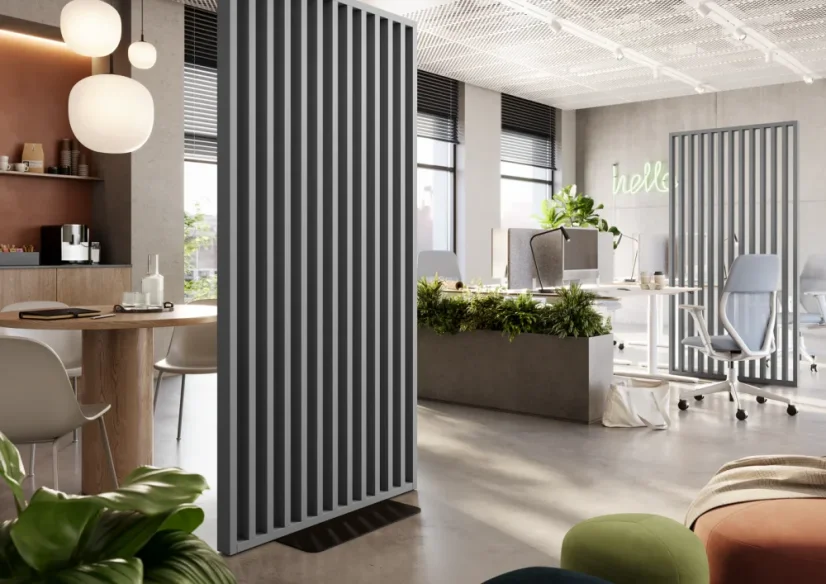 Samostatně stojící lamelová dělící stěna se základnou, kompletní sada, grafit