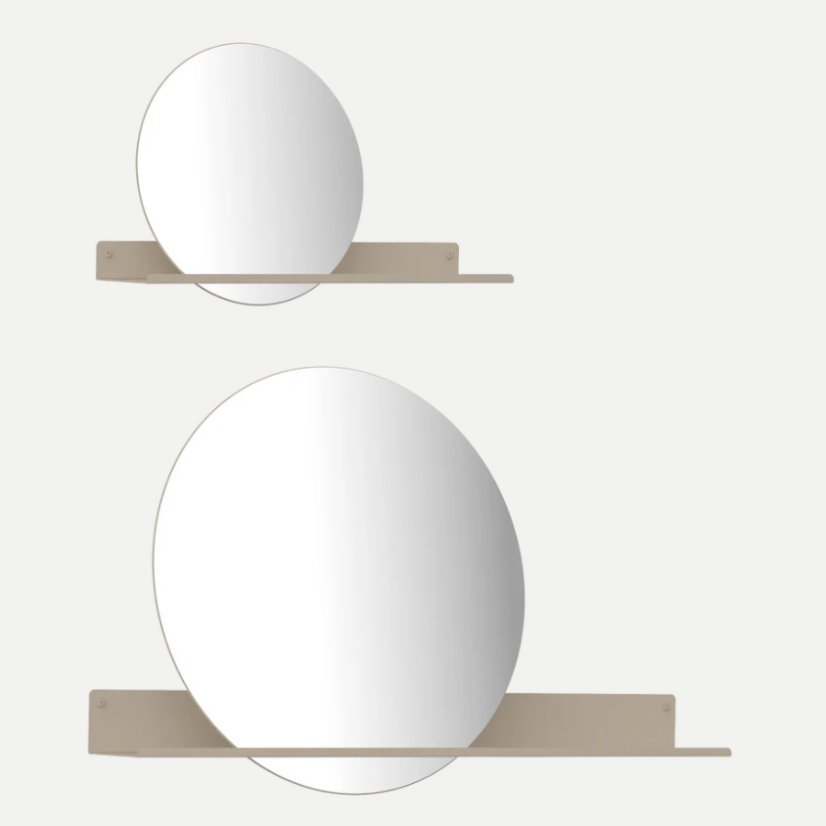 Koupelnové zrcadlo s nástěnnou kovovou policí London pískově šedé - Velikost: M