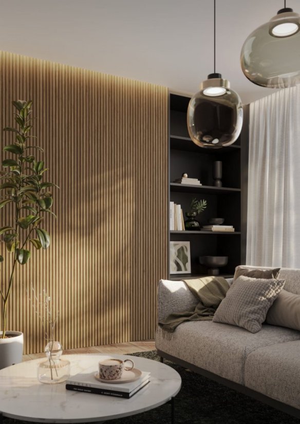 Designový obkladový panel s lamelami MINI, dub Natura, 12,3 x 275 cm