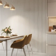 Akustický panel, podklad bílá MDF deska, široká lamela, bílý mat, 30x275 cm