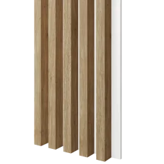 Akustický panel, podklad bílá MDF deska, široká lamela, dub Natura, 30x275 cm