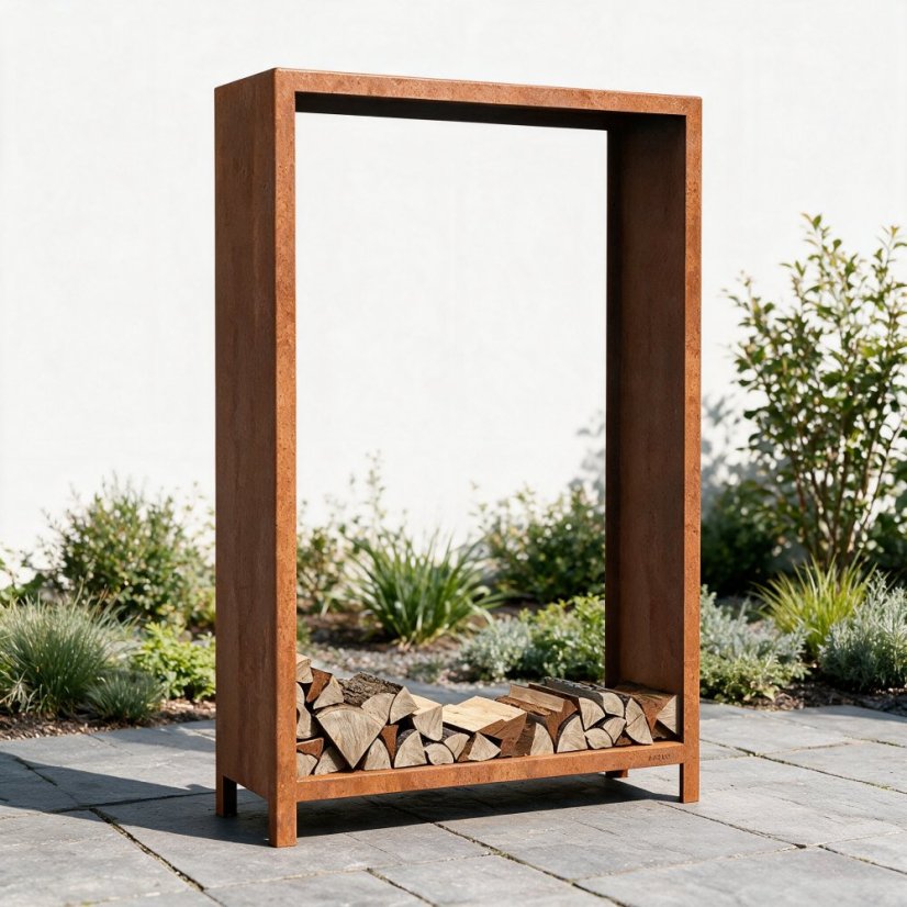 Cortenový dřevník FRAME - Velikost dřevníku (délka x hloubka x výška): 1 200 × 400 × 1 000 mm