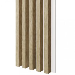 Akustický panel, podklad bílá MDF deska, široká lamela, Evropský dub, 30x275 cm