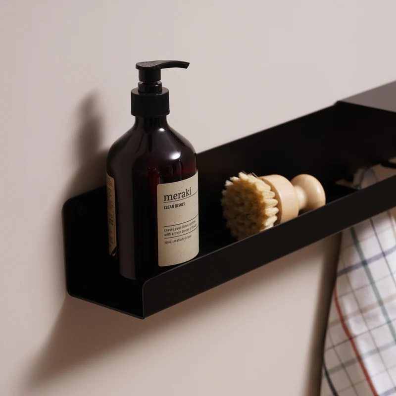 Nástenná kovová polícia Nice s háčikmi čierna