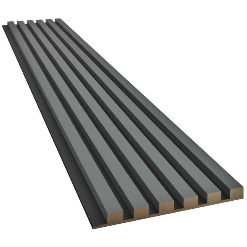 Akustický panel, podklad MDF deska, úzká lamela, grafit, 30x275 cm