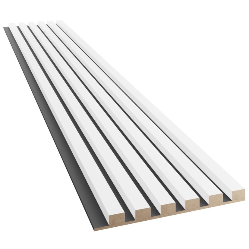 Akustický panel, podklad MDF deska, úzká lamela, bílý mat, 30x275 cm