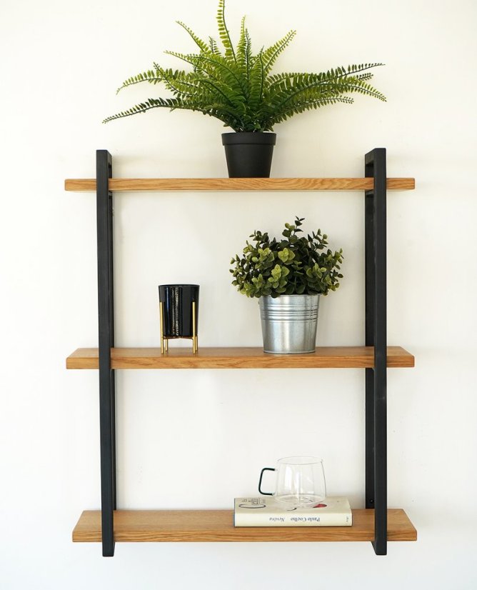 Nástěnná police Pure s masivními dubovými deskami