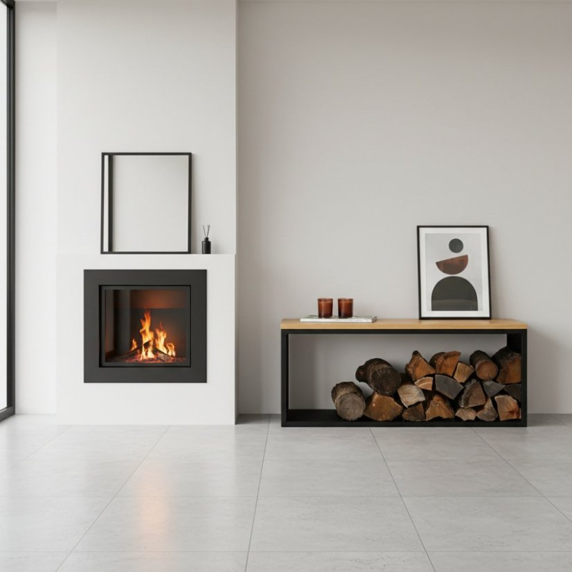 Stojan na drevo Varme s lavicou s dubovou doskou