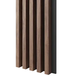Akustický panel, podklad MDF deska, široká lamela, dýha Americký ořech, 30x275 cm