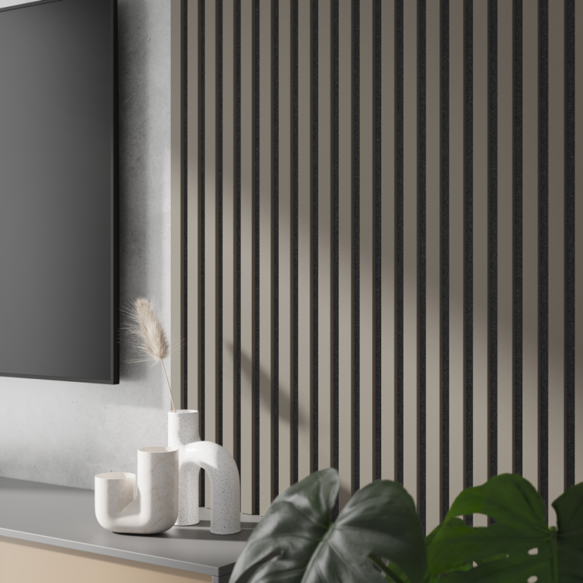 Akustický panel, Pískově béžová, černý filc, 30x275 cm