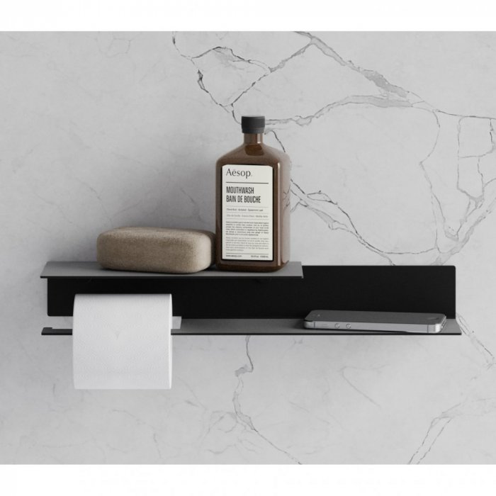 Kovový nástenný držiak na toaletný papier Berno čierny - Veľkosť: L - pravý variant
