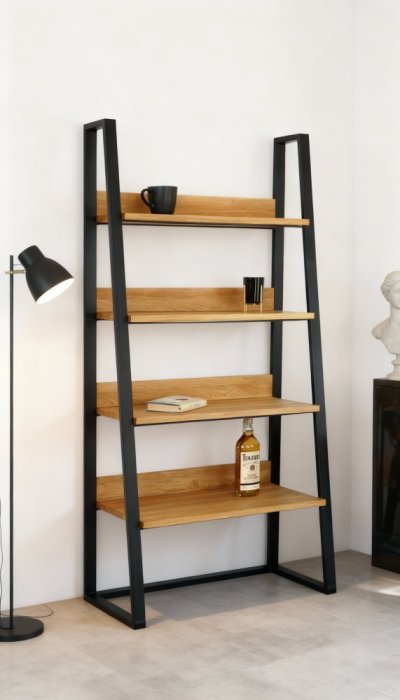 Knihovna Tuco s masivními dubovými deskami