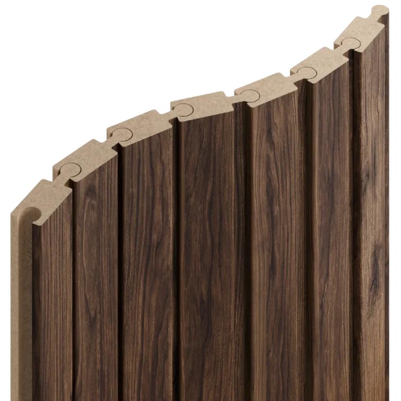 Obkladový panel PUZZLE pro zakřivené stěny, 4,6 x 275 cm, Ořech