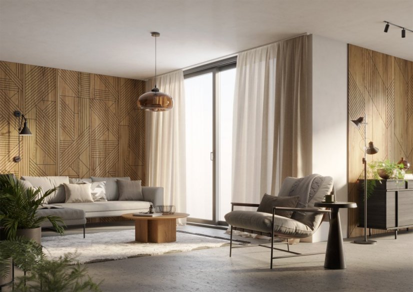 Designový obkladový panel s dubovou dýhou, vzor Birgu, 60x275 cm