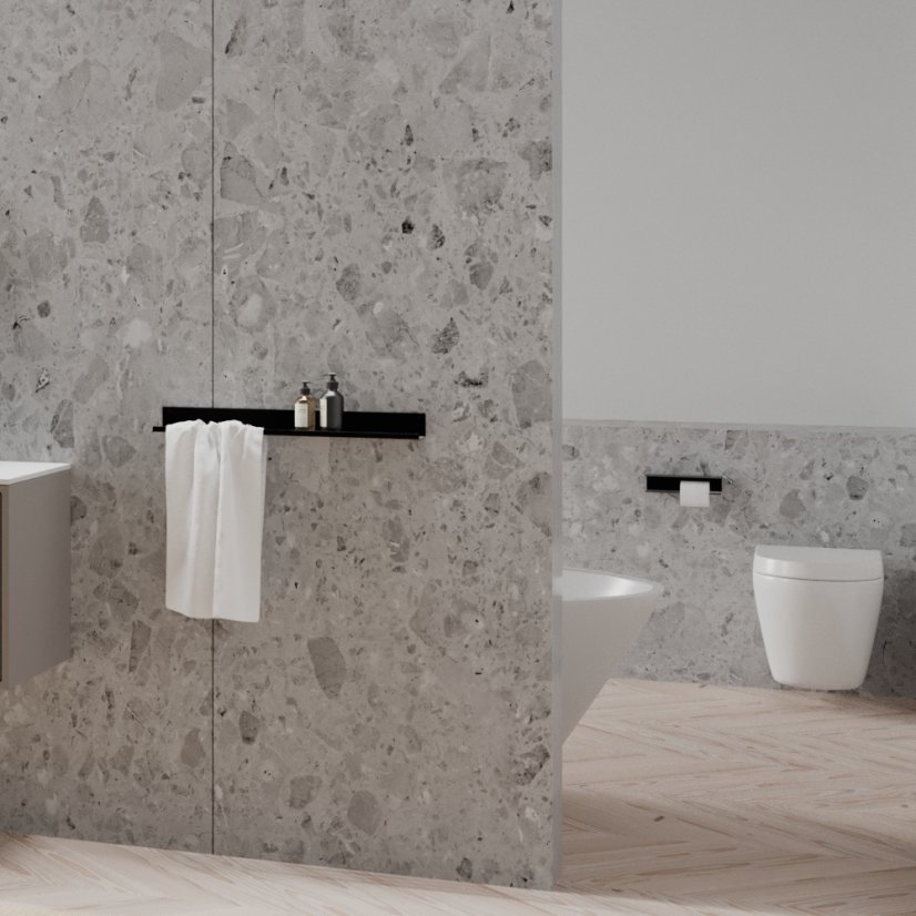 Kovová nástěnná police do koupelny Roma černá - Velikost: L - levá varianta