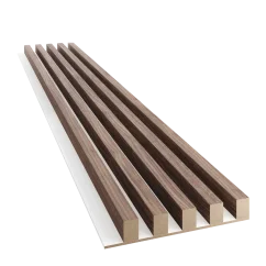 Akustický panel, podklad bílá MDF deska, široká lamela, dýha Americký ořech, 30x275 cm