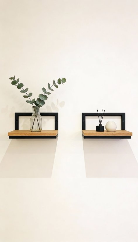 Polička s dubovou masívnou doskou Estan 300 mm