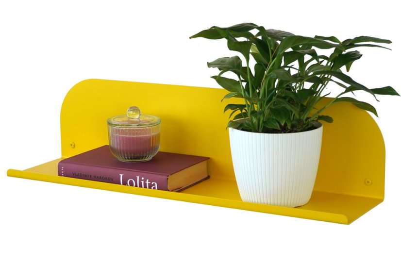 Nástenná kovová polica Lucia - Dĺžka: 900 mm, Farby kolekcie Essence: žltá RAL 1021