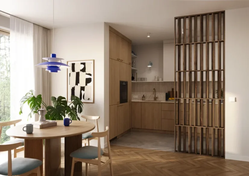 Lamelová dělící stěna Japandi, kompletní sada, výška a šířka dle výběru, ořech